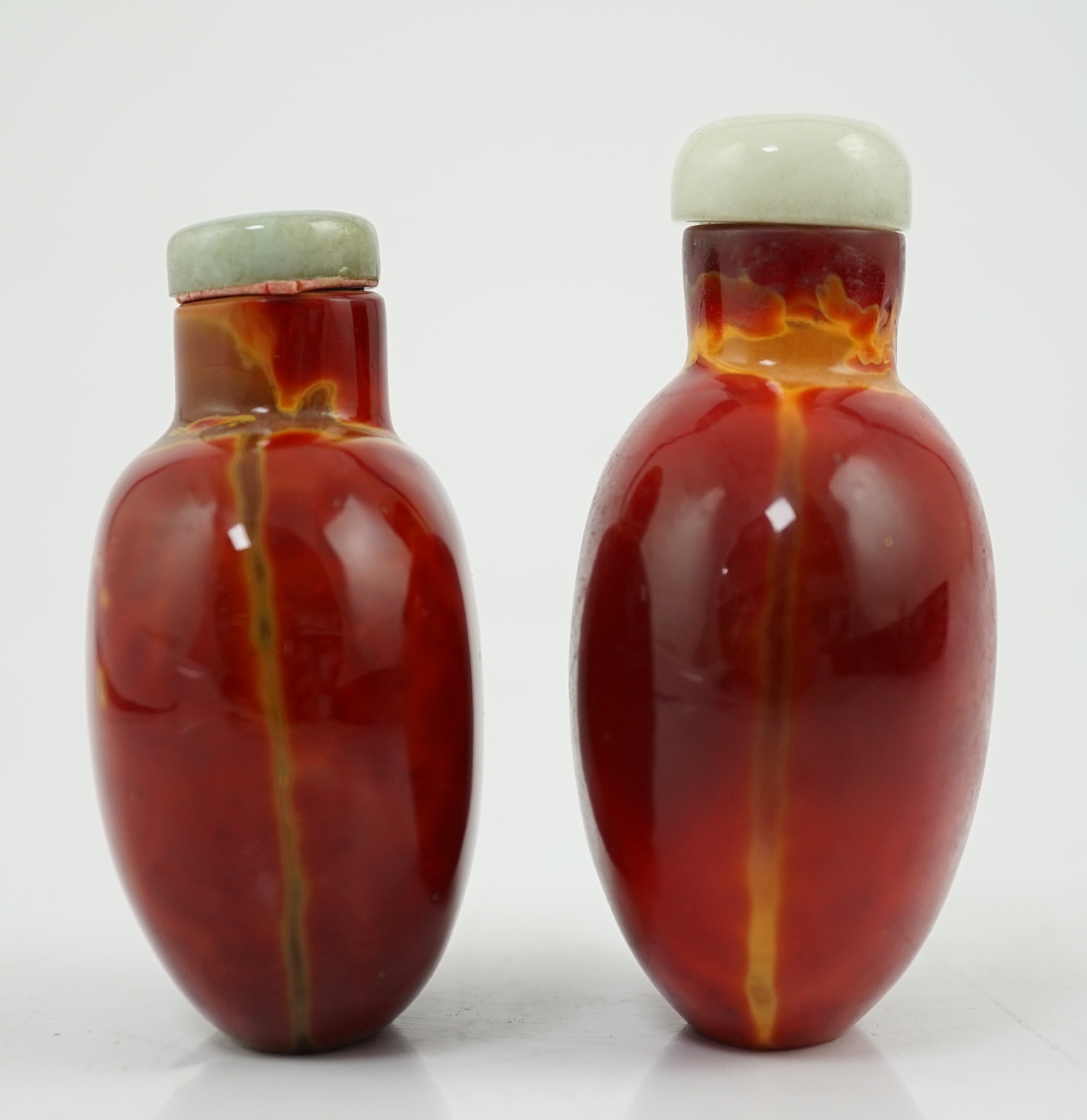Two Chinese glass snuff bottles imitating realgar, 18th/19th century